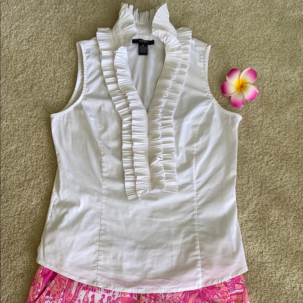 White Alfani ruffled Sleeveless Top, 6P